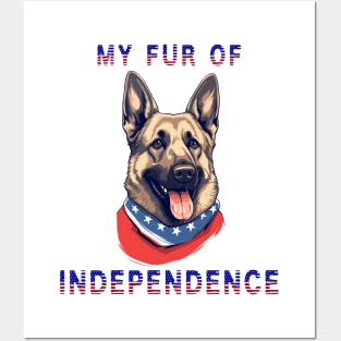 German Shepherd Funny USA Flag 4th of July Fur Of Independence Posters and Art